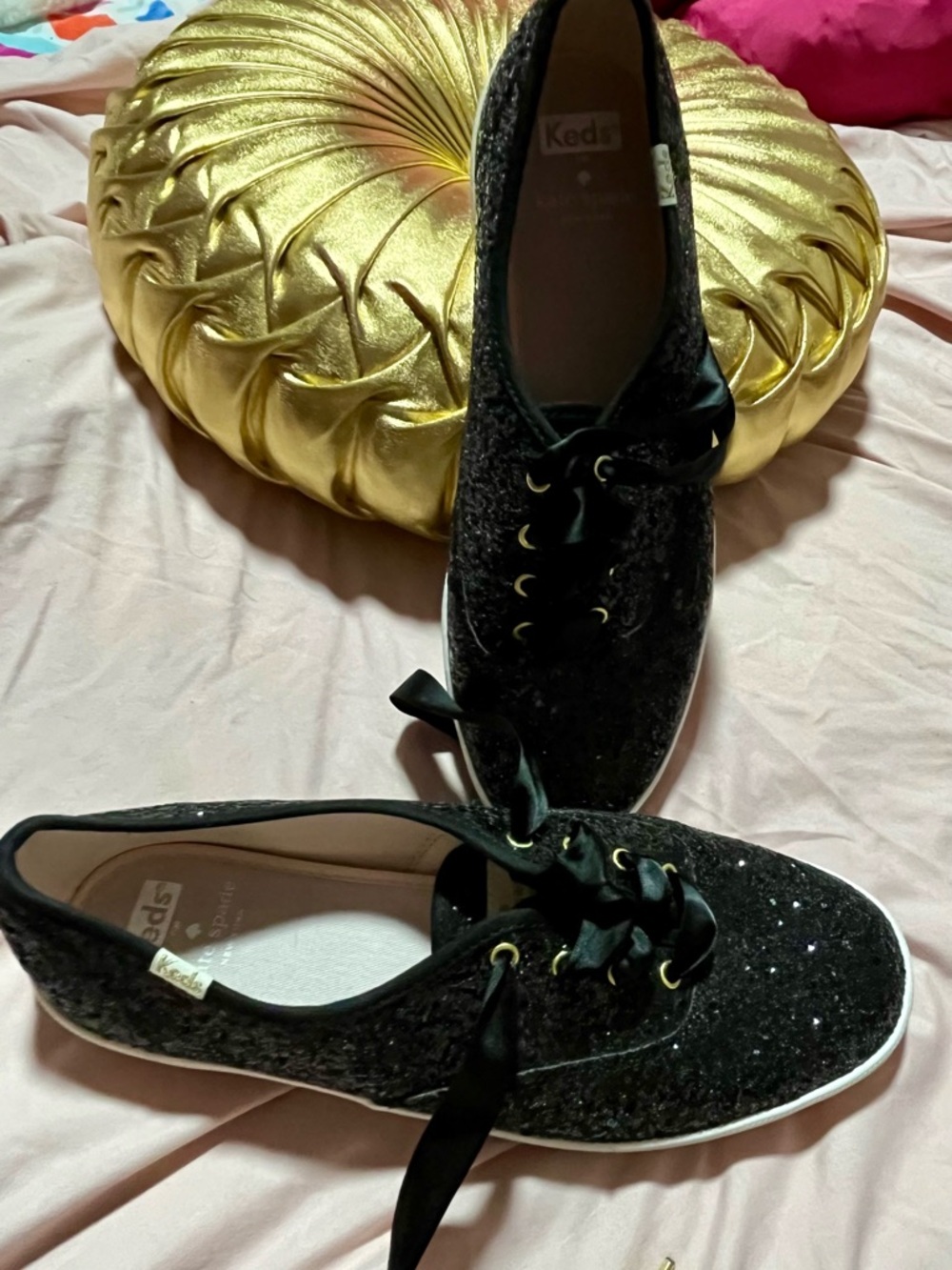 kate spade Black Glitter Satin Ribbon Sneakers